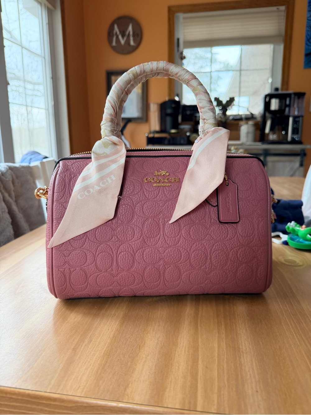 COACH Rowan Peony Embossed Leather Satchel